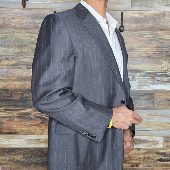 Hickey Freeman Loro Piana Wool Charcoal Gray Striped Blazer Sport Jacket 44R - Picture 9 of 11